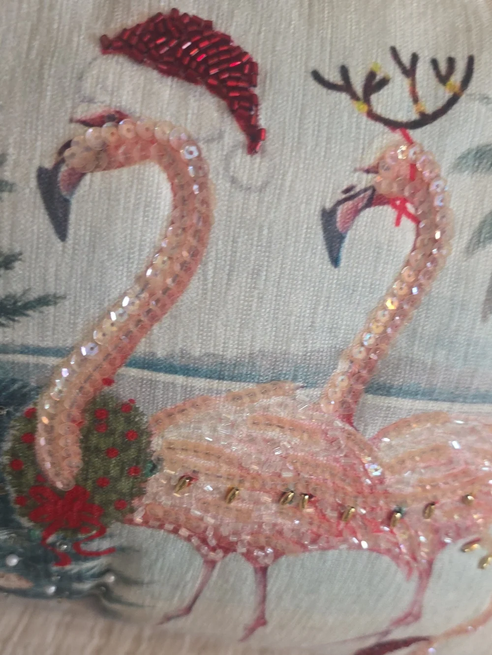 Holiday Flamingo Decorative Pillow - Pink & Teal